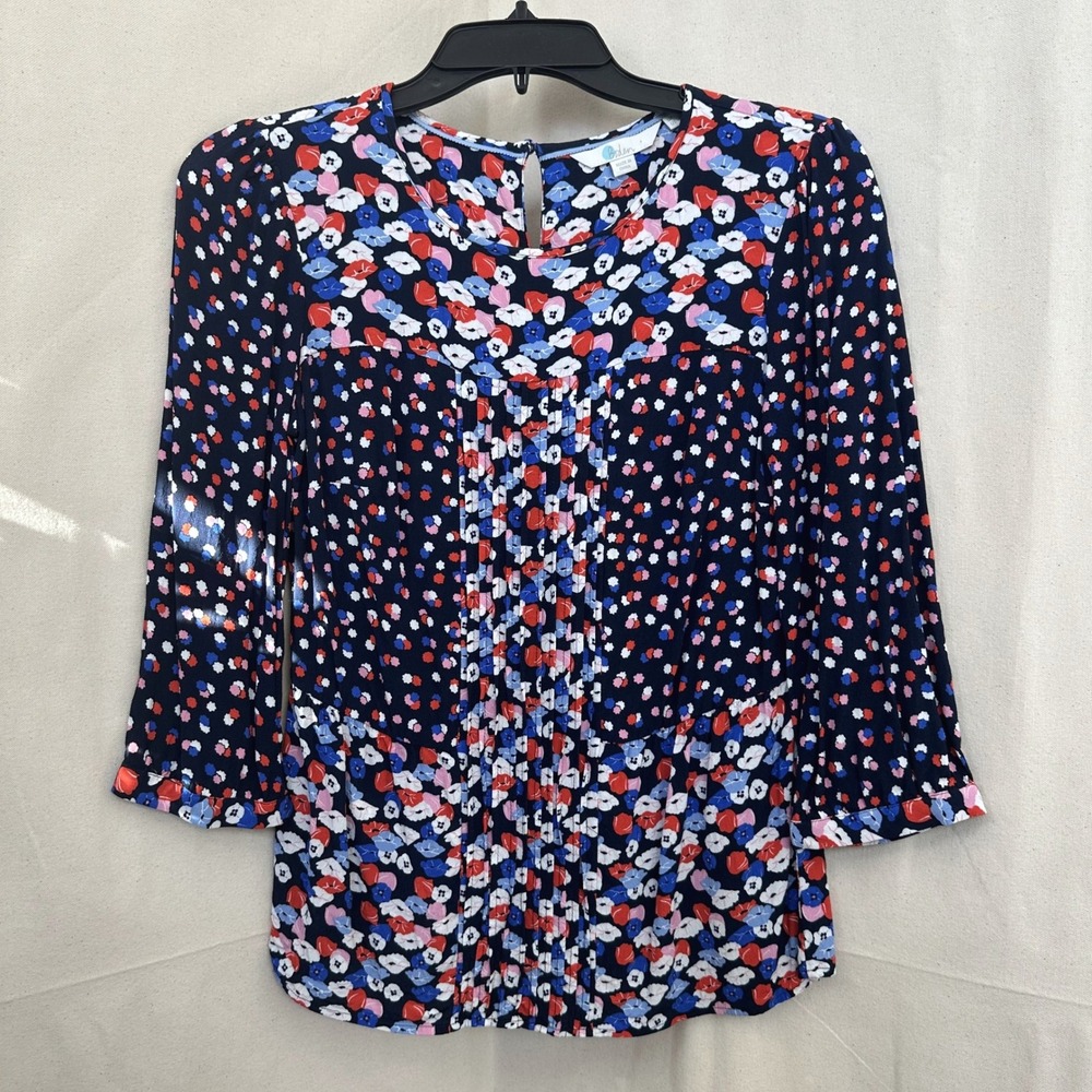 Boden Floral Pleated Tunic Top Women US 4 Navy Office Workwear Casual‎ Spring